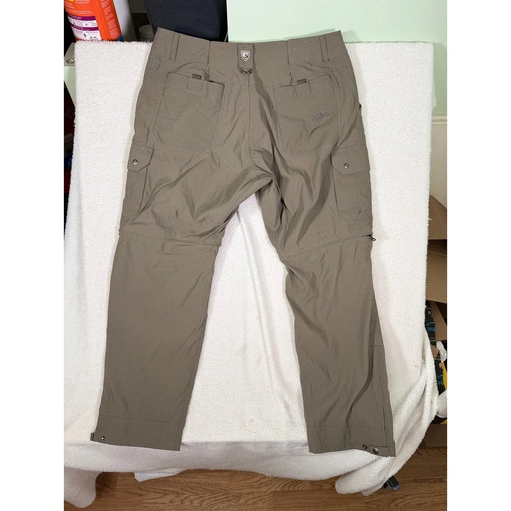 Kuhl Renegade Cargo Convertible Pants‎ Khaki Tan Stealth Zip Hiking Mens 35.5x30